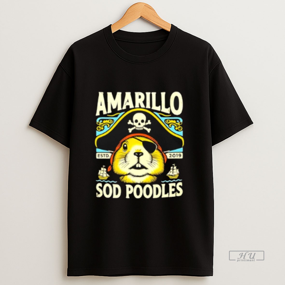 Officials Amarillo Sod Poodles Black Prairie Dog Pirate Sweatshirt Tee