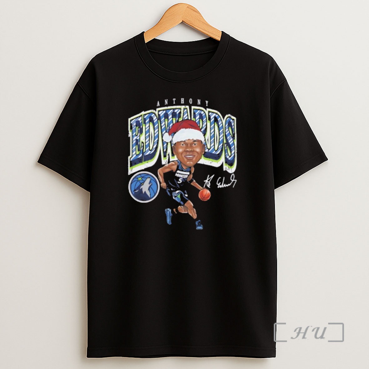 Officials Anthony Edwards Minnesota Timberwolves In Christmas Santa Hat Signature Premium Shirt Sweatshirt Tee