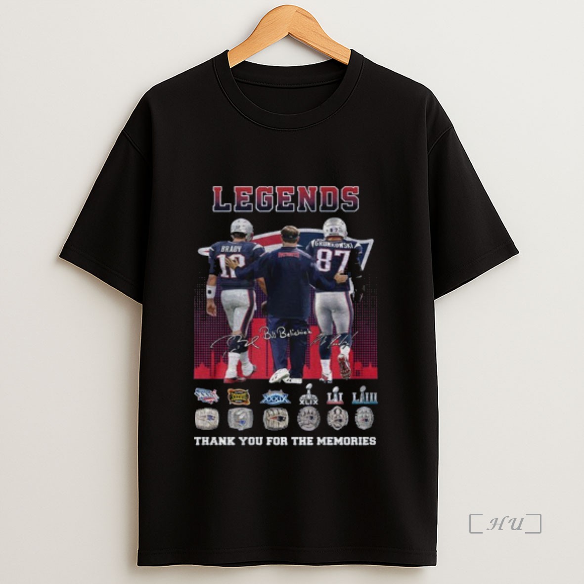 Officials Bill Belichick Tom Brady Rob Gronkowski New England Patriots Legend Thank You For The Memories Signatures Premium Shirt Sweatshirt Tee