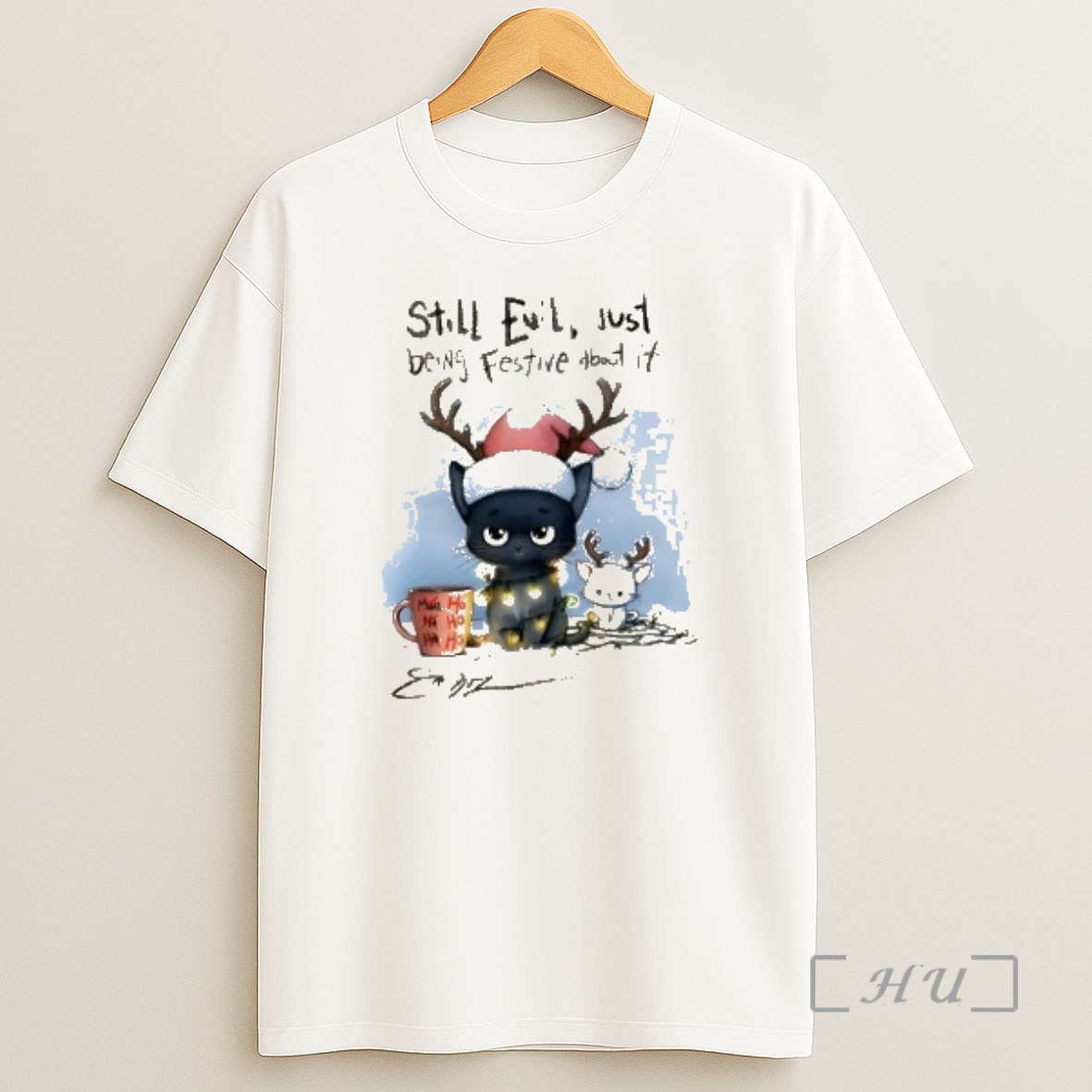 Officials Black Cat Still Evil Just Being Festive About It Christmas Premium Shirt Sweatshirt Tee