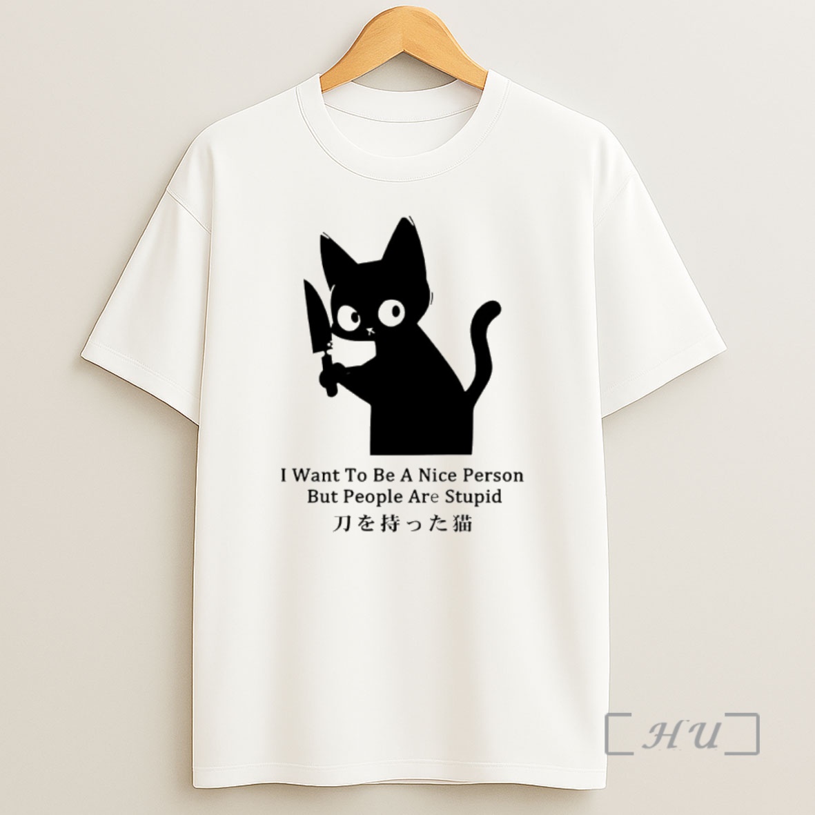 Officials Black Cat With A Knife Japan I Want To Be A Nice Person But People Are Stupid Premium Shirt Sweatshirt Tee