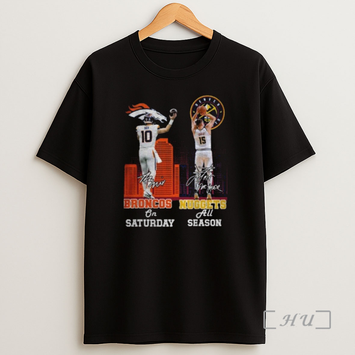 Officials Bo Nix Denver Broncos Vs Nikola Jokic Denver Nuggets Saturday All Season Signatures Premium Shirt Sweatshirt Tee