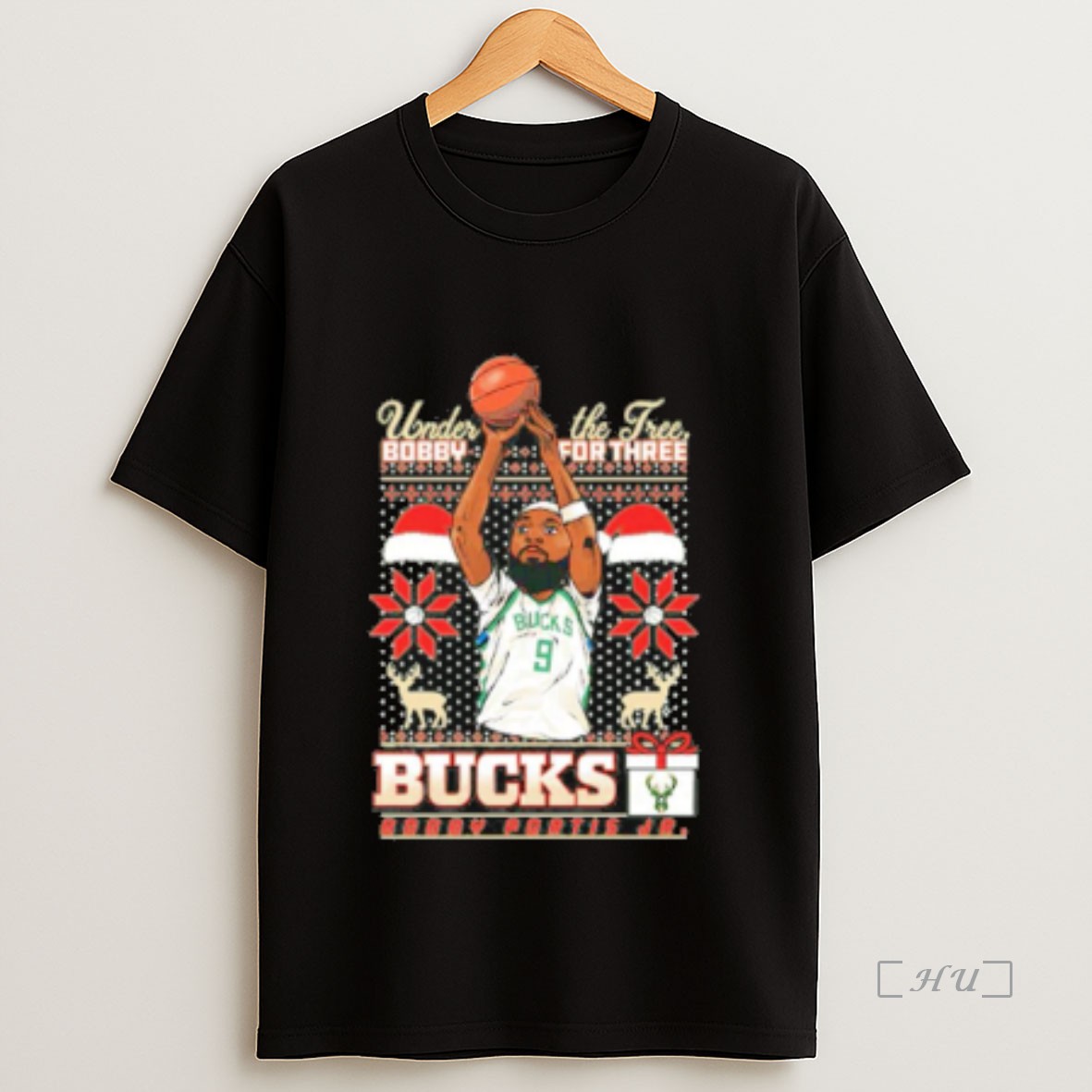 Officials Bobby Portis Jr Milwaukee Bucks Under The Tree Bobby For Three Christmas Premium Shirt Sweatshirt Tee