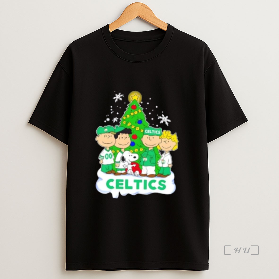 Officials Boston Celtics X Peanuts Snoopy And Friends Christmas Tree Premium Shirt Sweatshirt Tee