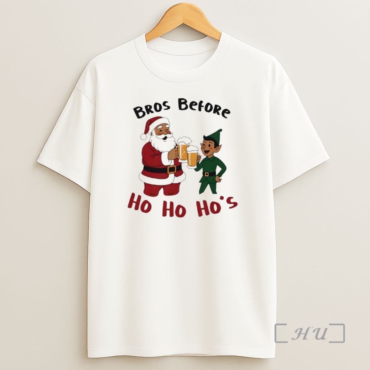 Officials Bros Before Ho Ho Hos Santa And An Elf With Beer Christmas Premium Shirt Sweatshirt Tee