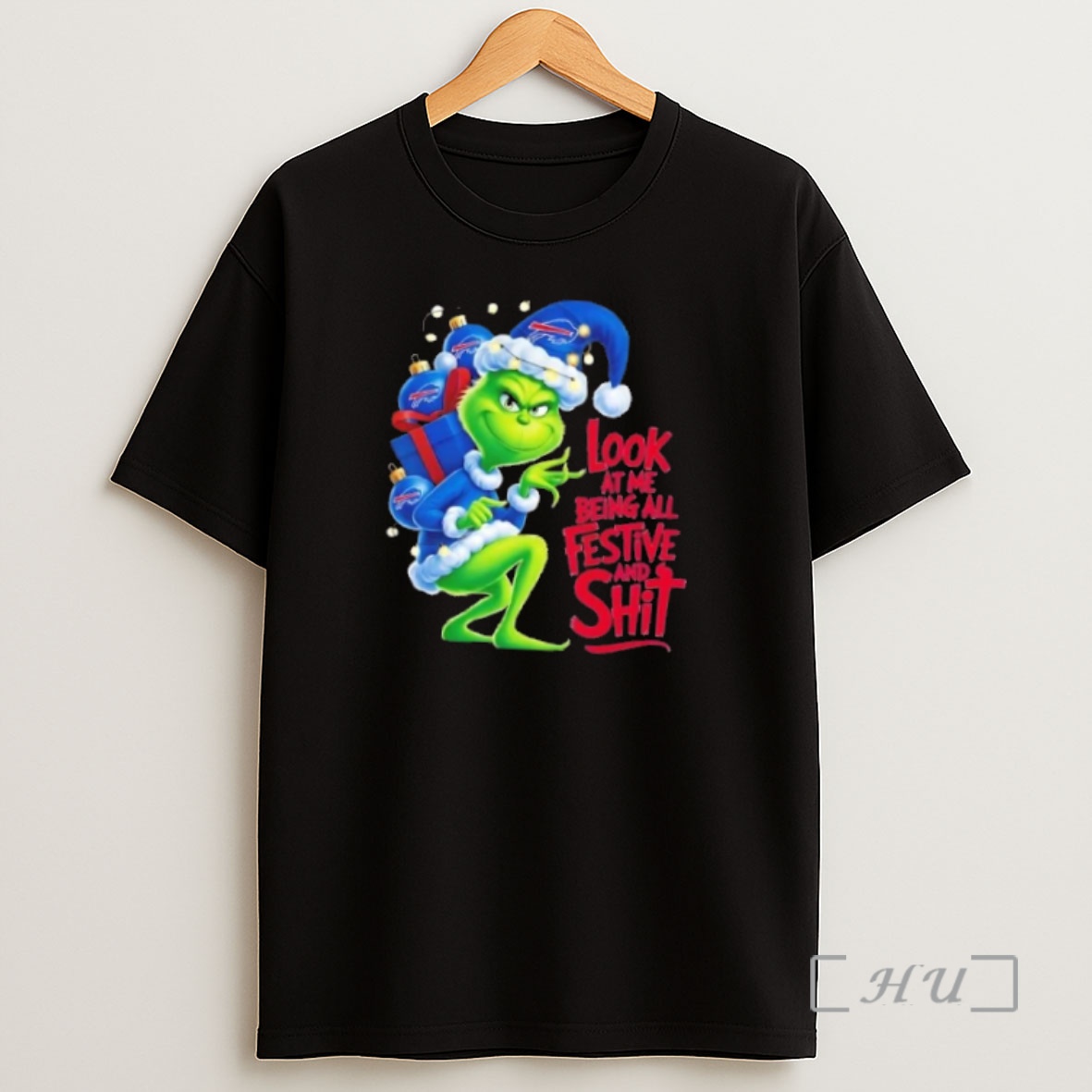 Officials Buffalo Bills Grinch Christmas Lights Look At Me Being All Festive And Shit Premium Shirt Sweatshirt Tee