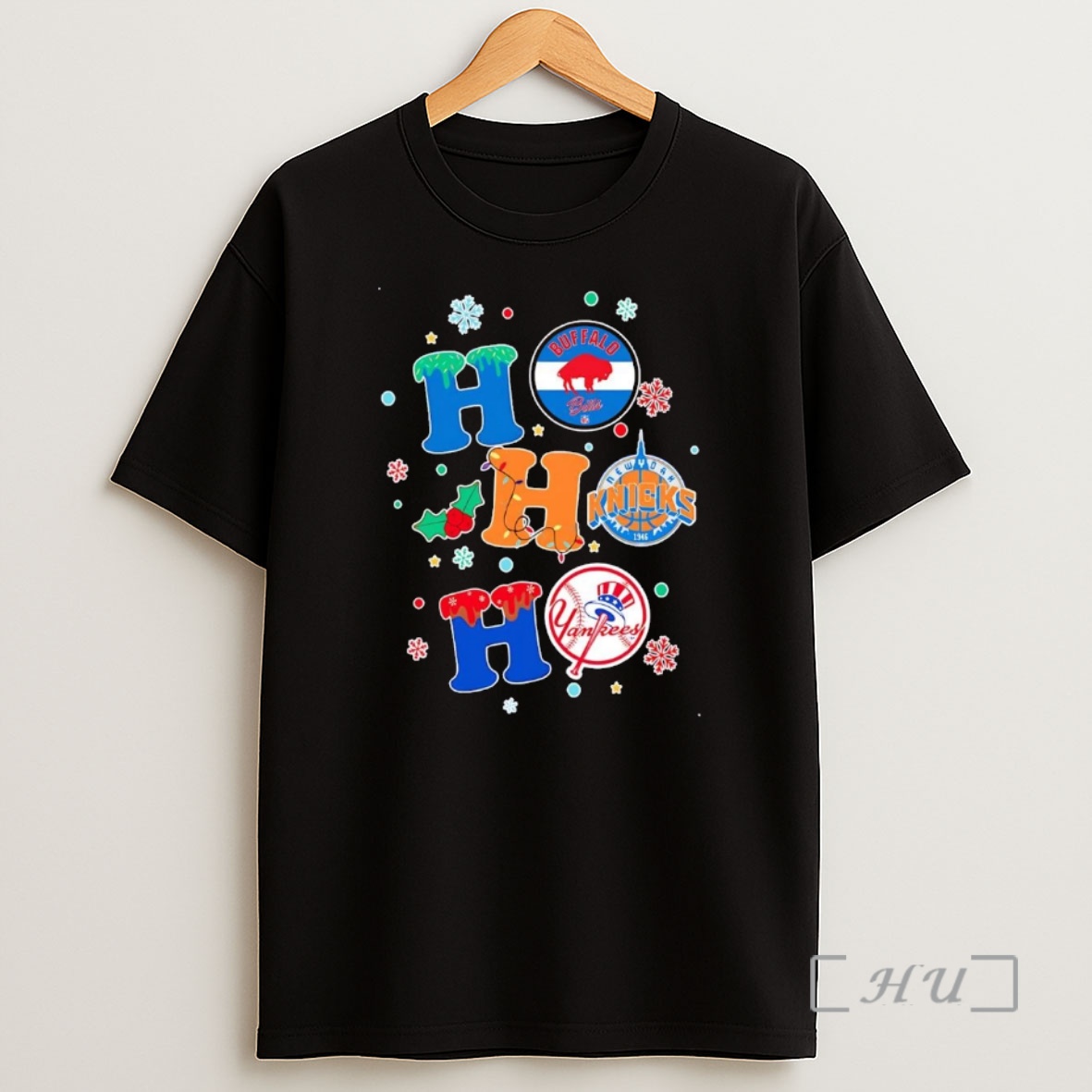 Officials Buffalo Bills New York Knicks New York Yankees Ho Ho Ho Christmas Premium Shirt Sweatshirt Tee