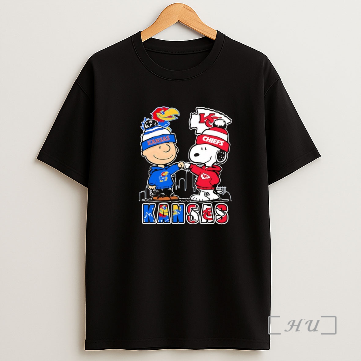 Officials Charlie Brown Snoopy Wearing Kansas Jayhawk Kansas City Chiefs Apparel Premium Shirt Sweatshirt Tee