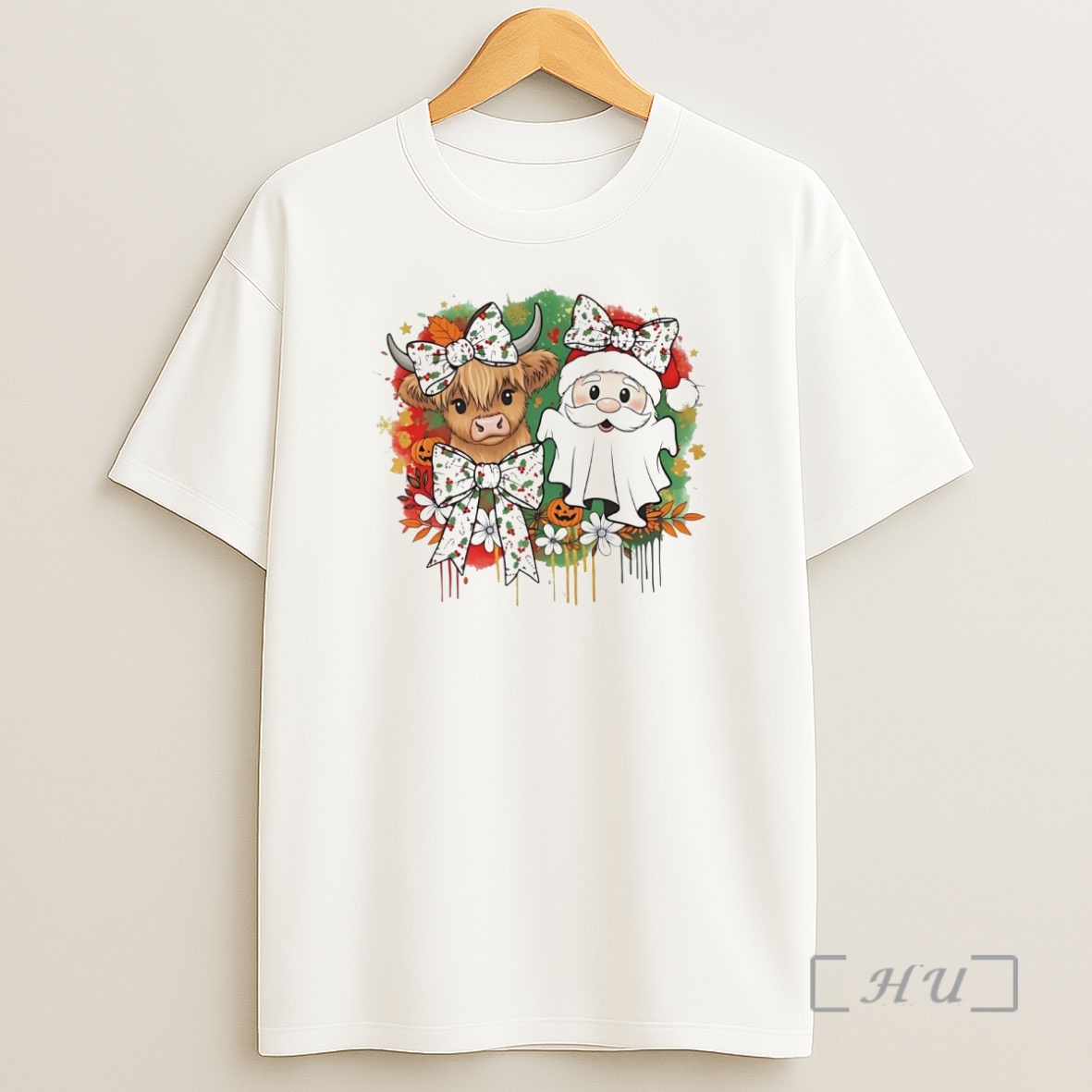 Officials Cow And Santa Ghost Christmas Wreath Premium Shirt Sweatshirt Tee