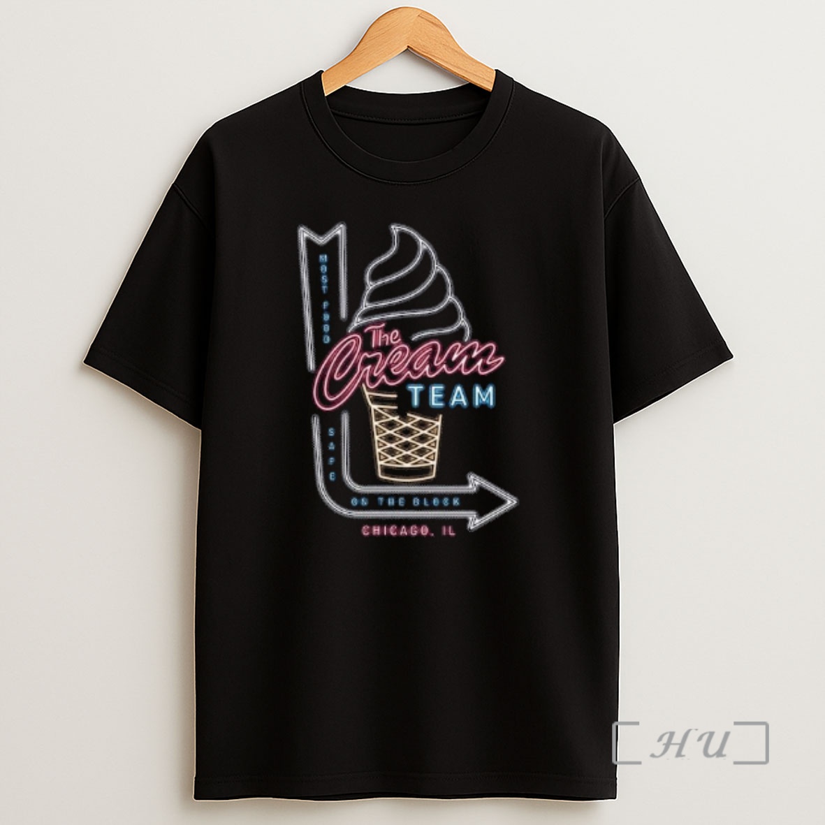 Officials Cream Team Most Food Safe On The Block Chicago Il Neon Sign Circle Black Premium Shirt Sweatshirt Tee