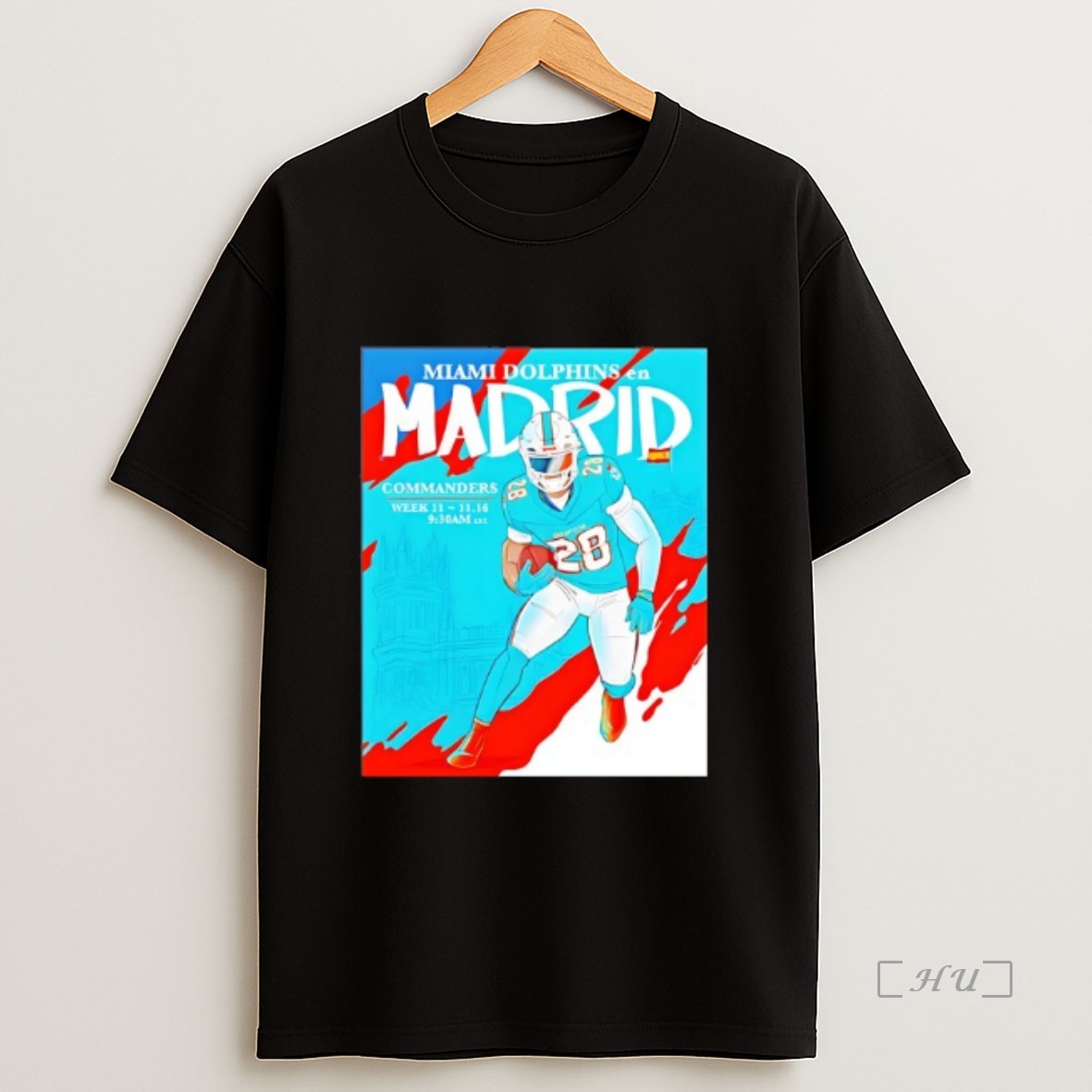 Officials Devon Achane 28 Miami Dolphins In Madrid Commanders Week 11 Premium Shirt Sweatshirt Tee