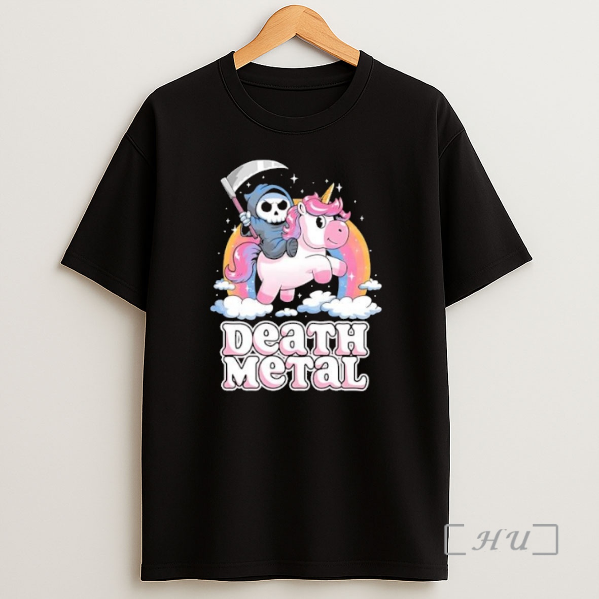 Officials Death Metal Grim Reaper Riding Unicorn Cartoon Premium Shirt Sweatshirt Tee