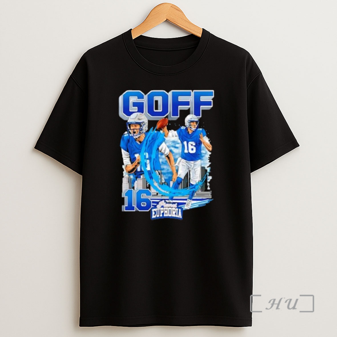 Officials Detroit Lions Jared Goff 16 Skyline Graphic Premium Shirt Sweatshirt Tee
