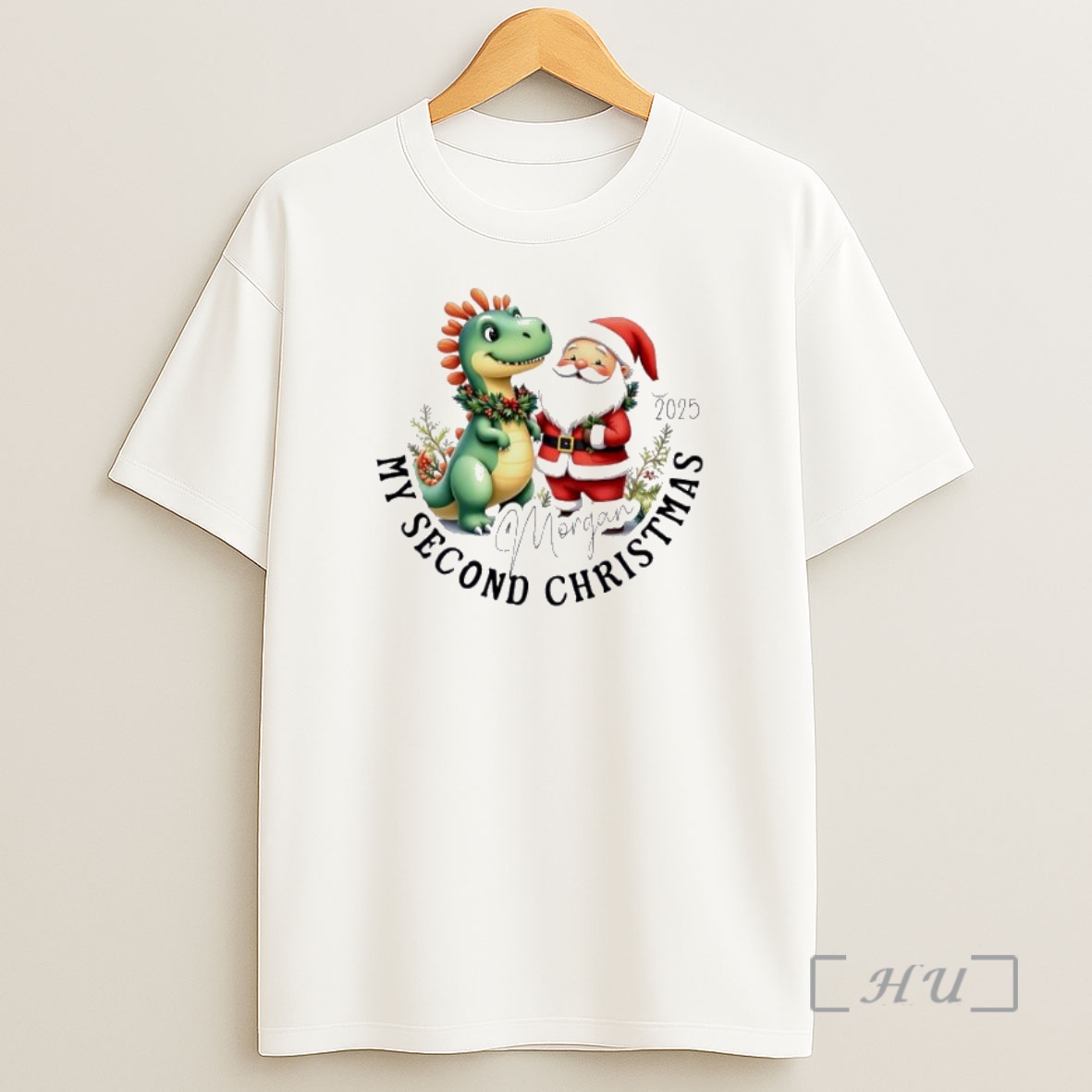 Officials Dinosaur And Santa Claus Cute Yearly Kid Christmas 2025 Personalized Ornaments White Premium Shirt Sweatshirt Tee