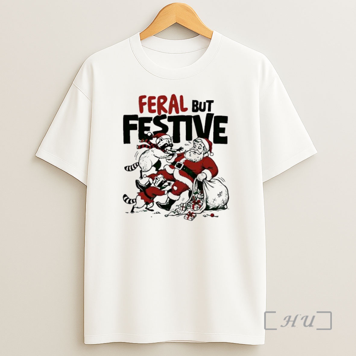 Officials Feral But Festive Raccoons And Santa Claus Premium Shirt Sweatshirt Tee