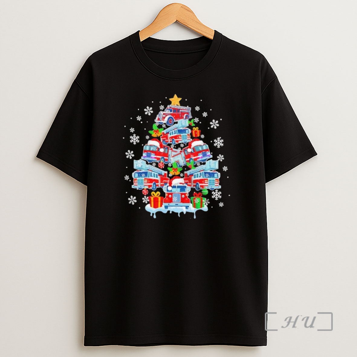 Officials Fire Truck Santa Christmas Tree Joyful Firefighter Driver Boys Family Black Premium Shirt Sweatshirt Tee