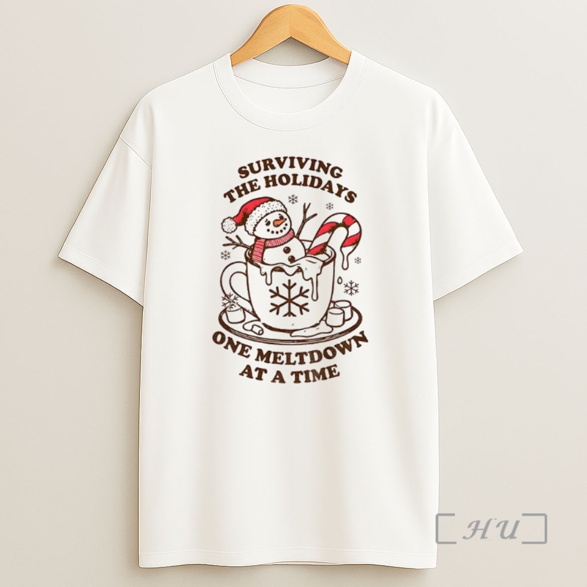 Officials Funny Christmas Melting Snowman Surviving The Holidays One Meltdown At A Time Premium Shirt Sweatshirt Tee