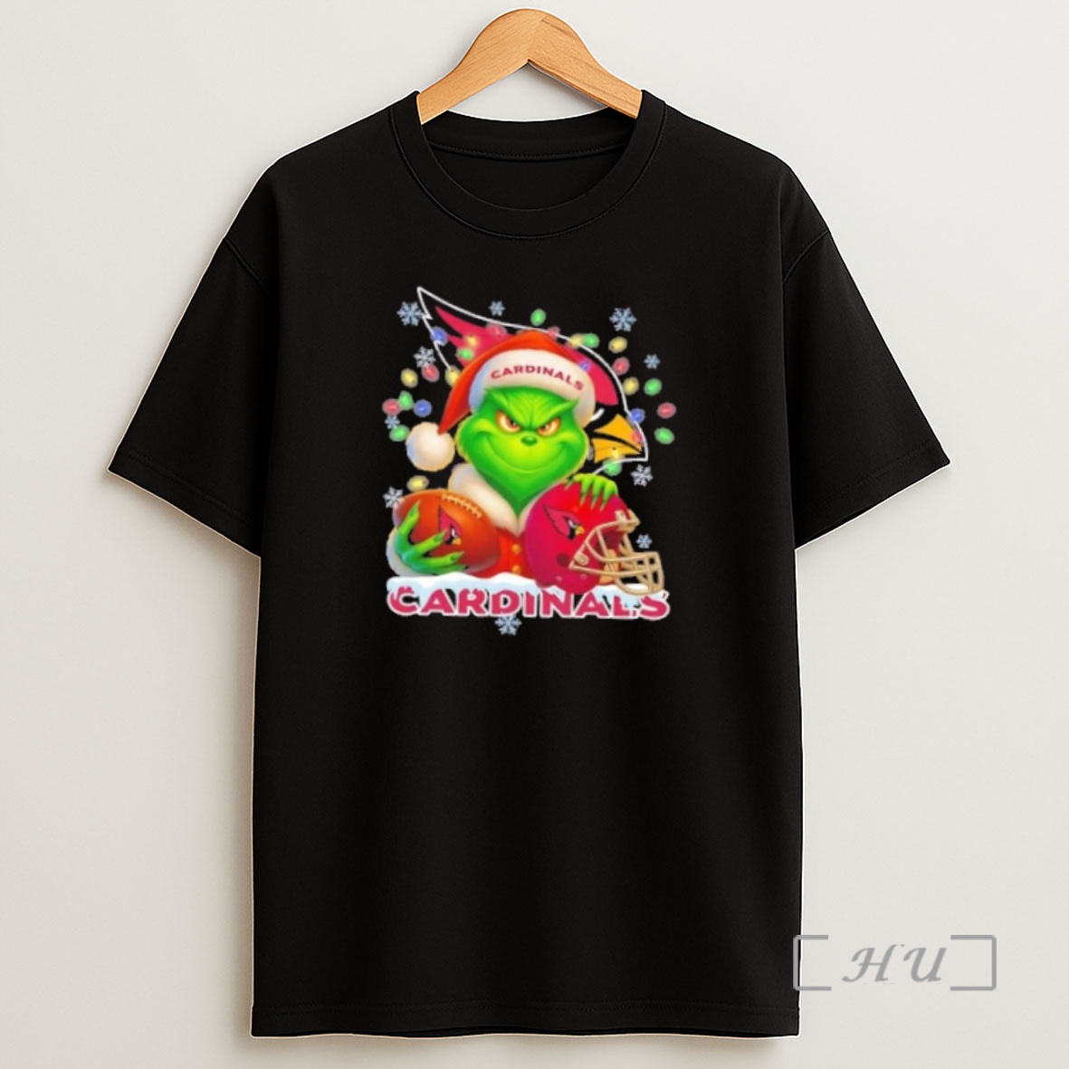 Officials Grinch Christmas Lights Holding A Ball And Smiling At Arizona Cardinals Fans Premium Shirt Sweatshirt Tee