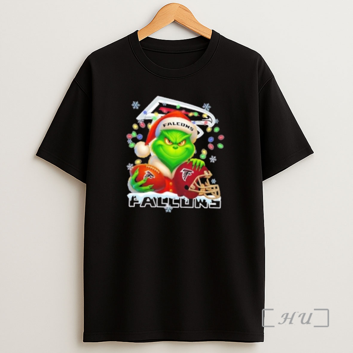 Officials Grinch Christmas Lights Holding A Ball And Smiling At Atlanta Falcons Fans Premium Shirt Sweatshirt Tee