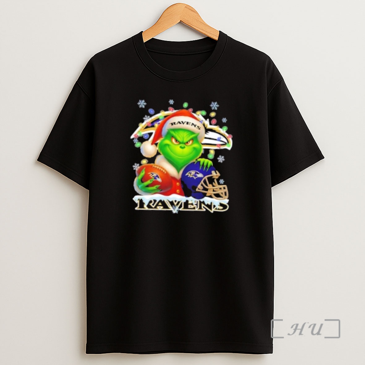 Officials Grinch Christmas Lights Holding A Ball And Smiling At Baltimore Ravens Fans Premium Shirt Sweatshirt Tee