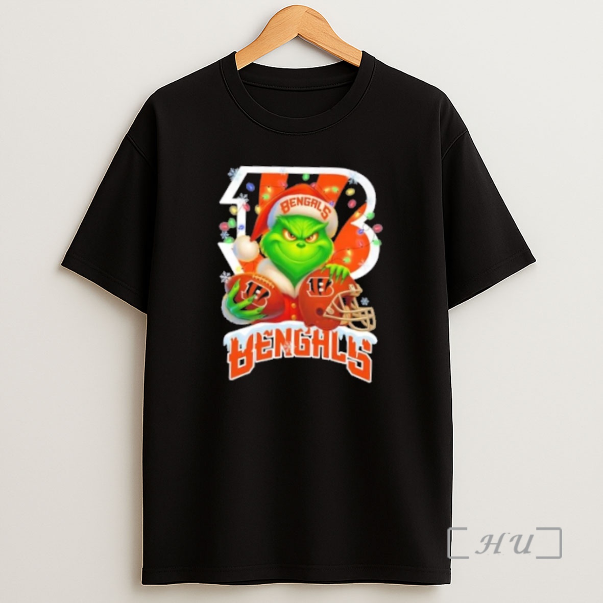 Officials Grinch Christmas Lights Holding A Ball And Smiling At Cincinnati Bengals Fans Premium Shirt Sweatshirt Tee