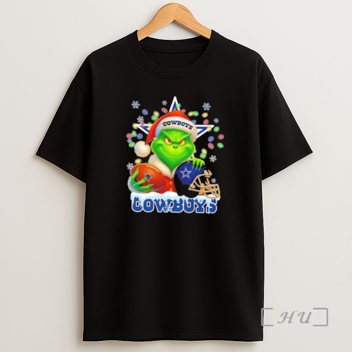 Officials Grinch Christmas Lights Holding A Ball And Smiling At Dallas Cowboys Fans Premium Shirt Sweatshirt Tee
