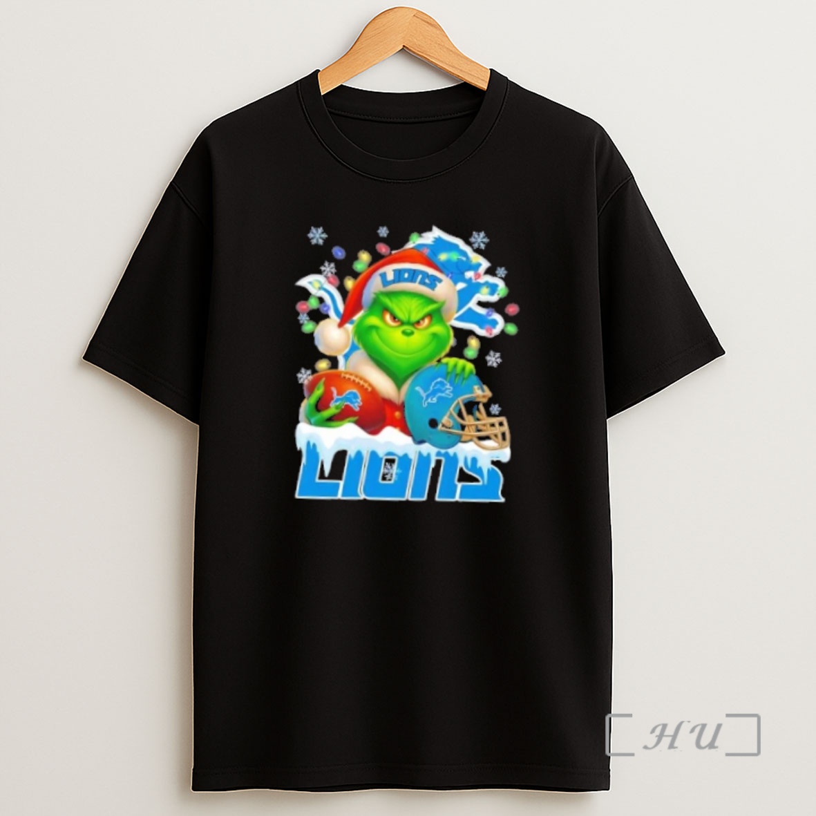 Officials Grinch Christmas Lights Holding A Ball And Smiling At Detroit Lions Fans Premium Shirt Sweatshirt Tee