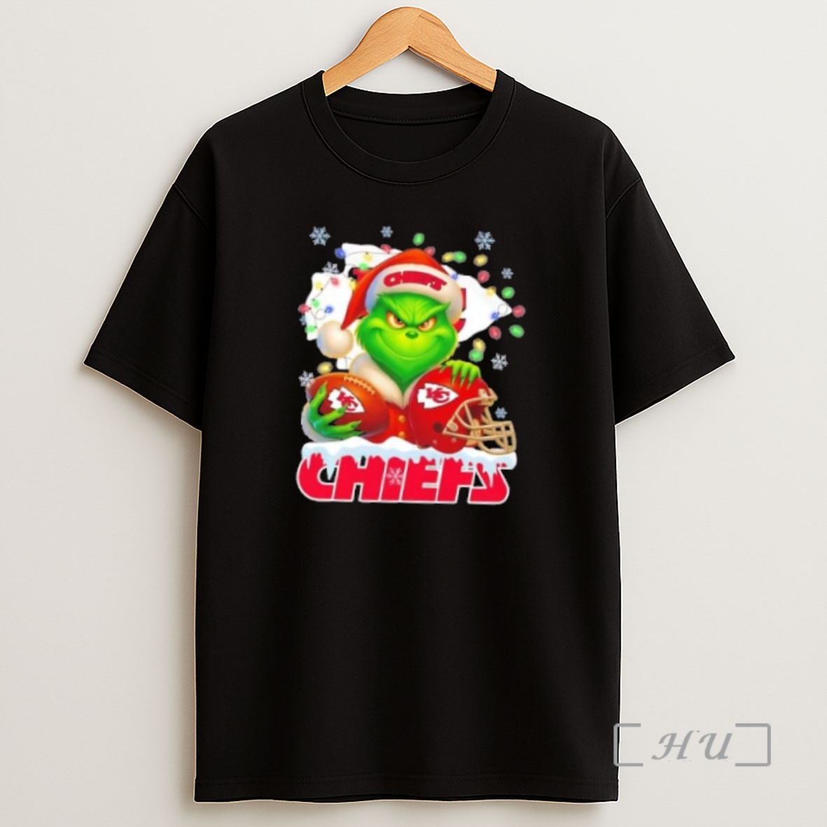 Officials Grinch Christmas Lights Holding A Ball And Smiling At Kansas City Chiefs Fans Premium Shirt Sweatshirt Tee