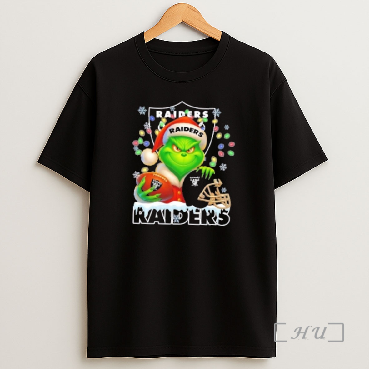Officials Grinch Christmas Lights Holding A Ball And Smiling At Las Vegas Raiders Fans Premium Shirt Sweatshirt Tee