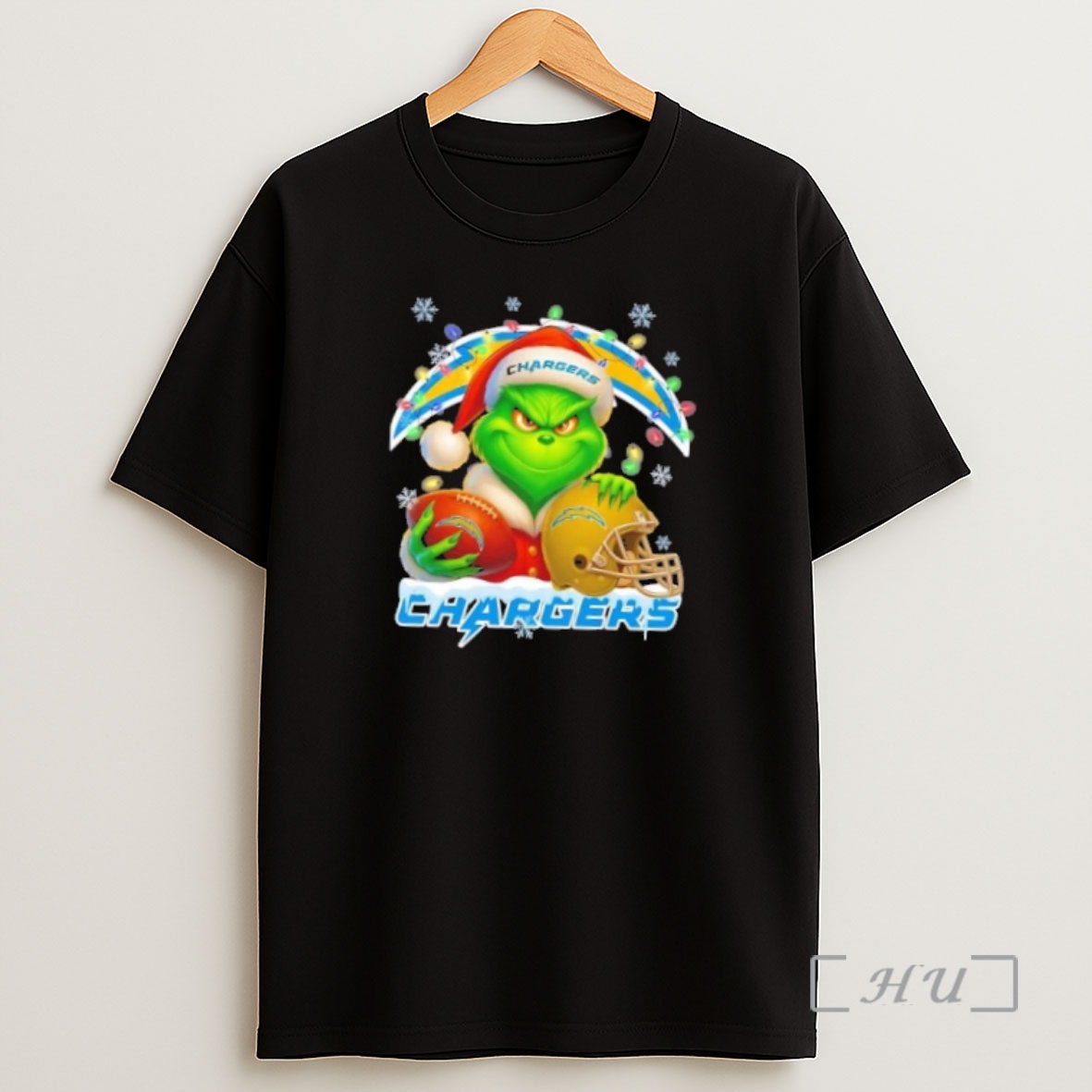 Officials Grinch Christmas Lights Holding A Ball And Smiling At Los Angeles Chargers Fans Premium Shirt Sweatshirt Tee