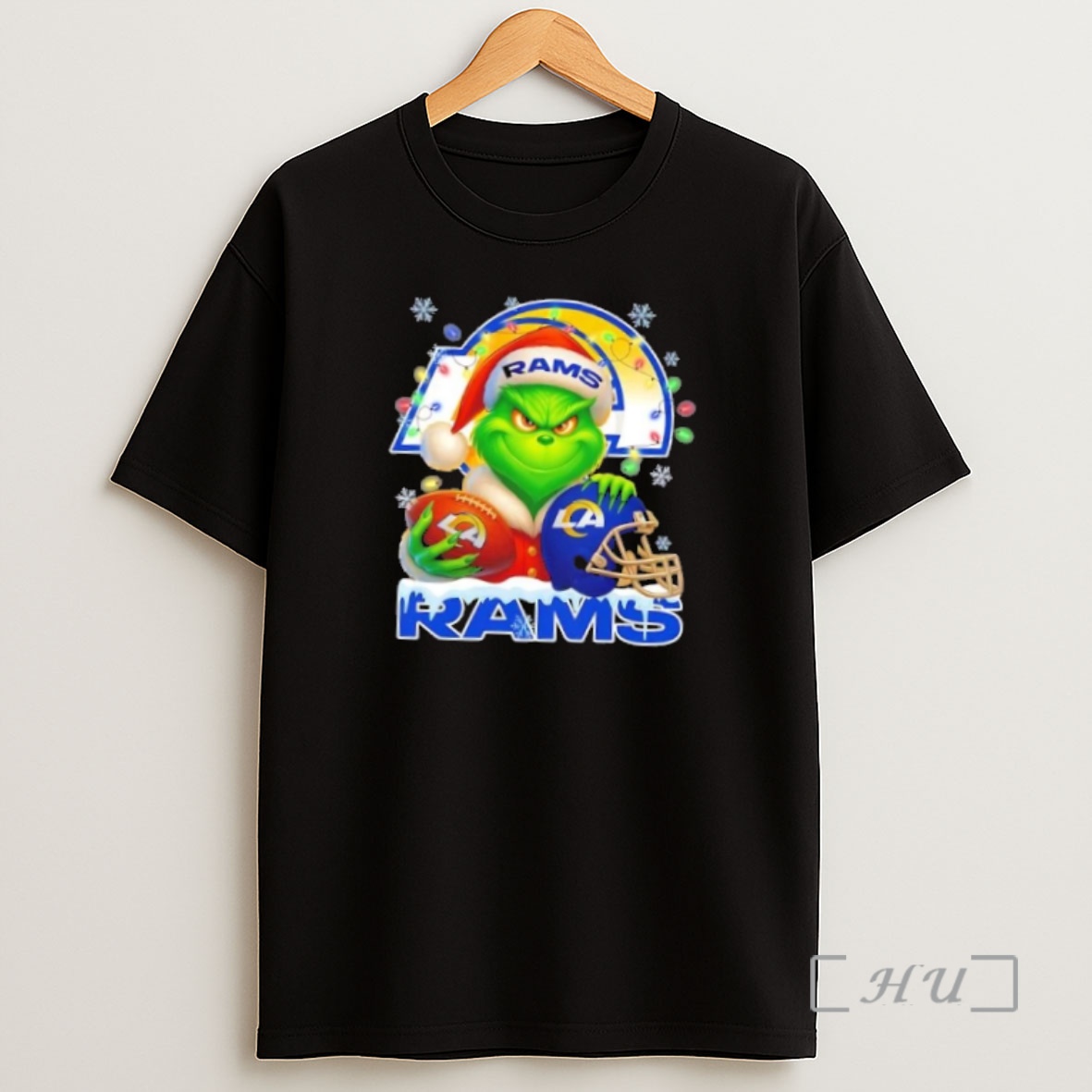 Officials Grinch Christmas Lights Holding A Ball And Smiling At Los Angeles Rams Fans Premium Shirt Sweatshirt Tee