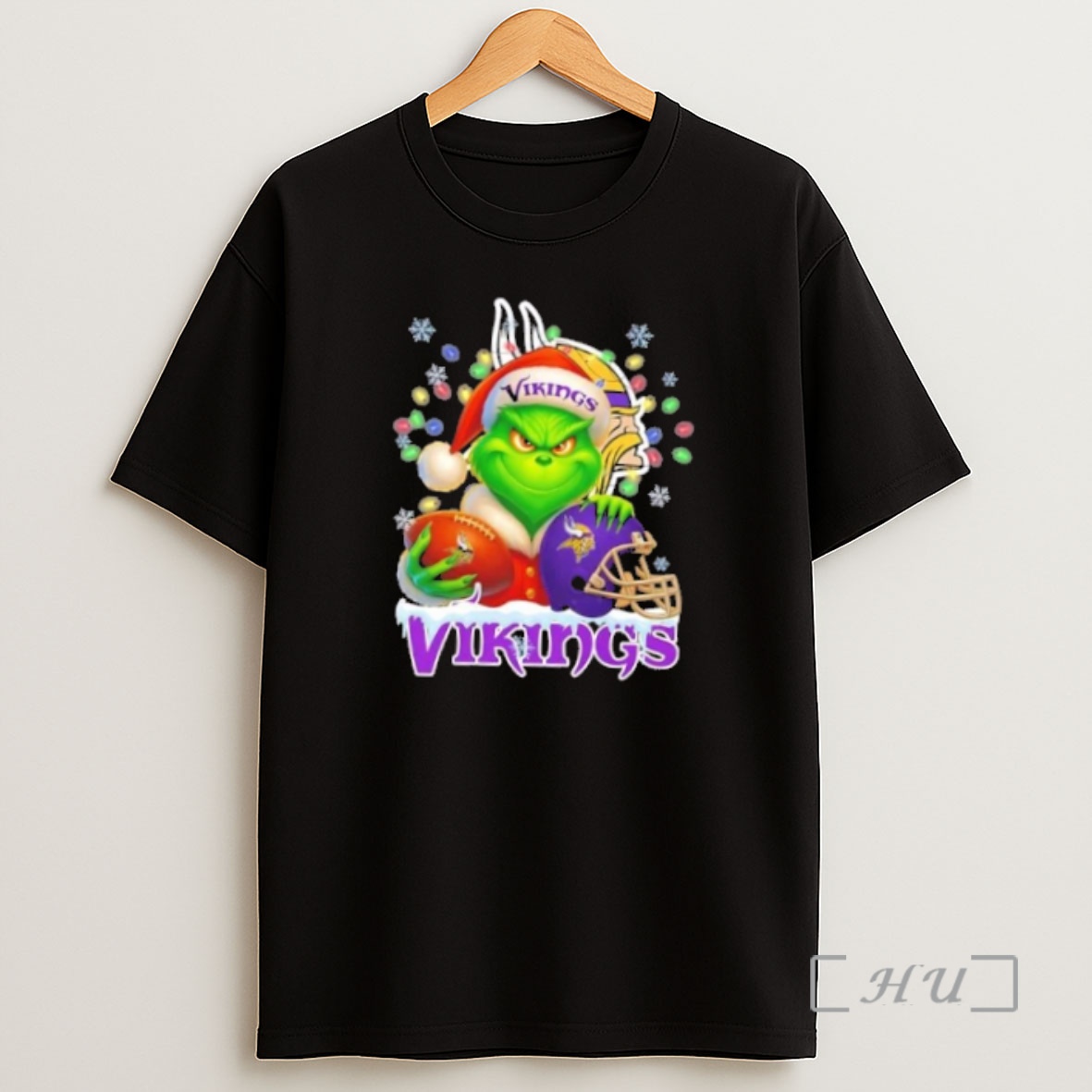 Officials Grinch Christmas Lights Holding A Ball And Smiling At Minnesota Vikings Fans Premium Shirt Sweatshirt Tee