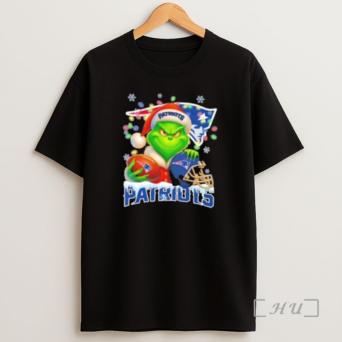 Officials Grinch Christmas Lights Holding A Ball And Smiling At New England Patriots Fans Premium Shirt Sweatshirt Tee