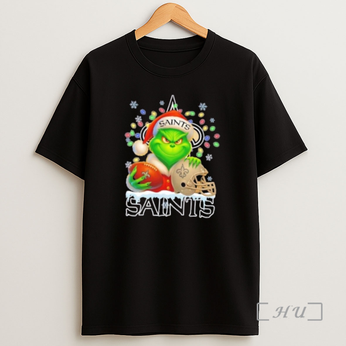 Officials Grinch Christmas Lights Holding A Ball And Smiling At New Orleans Saints Fans Premium Shirt Sweatshirt Tee