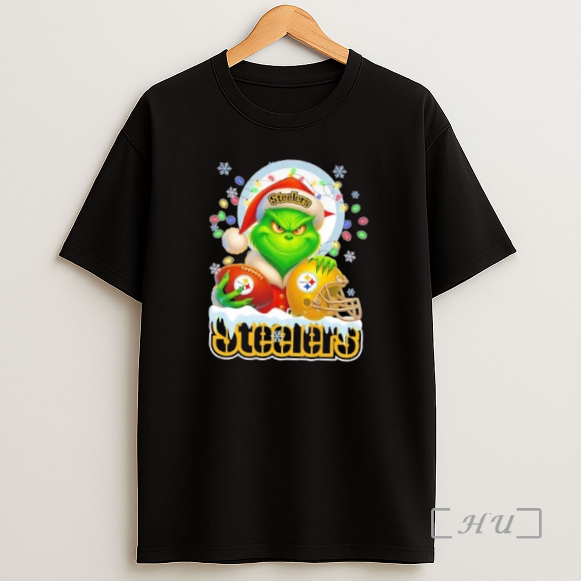 Officials Grinch Christmas Lights Holding A Ball And Smiling At Pittsburgh Steelers Fans Premium Shirt Sweatshirt Tee