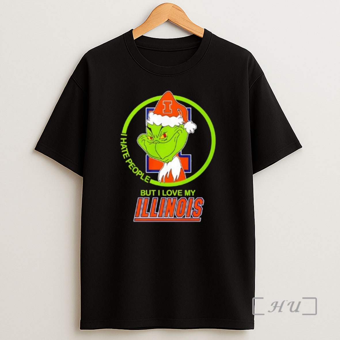 Officials Grinch I Hate People But I Love My University Of Illinois Logo Hat Premium Shirt Sweatshirt Tee