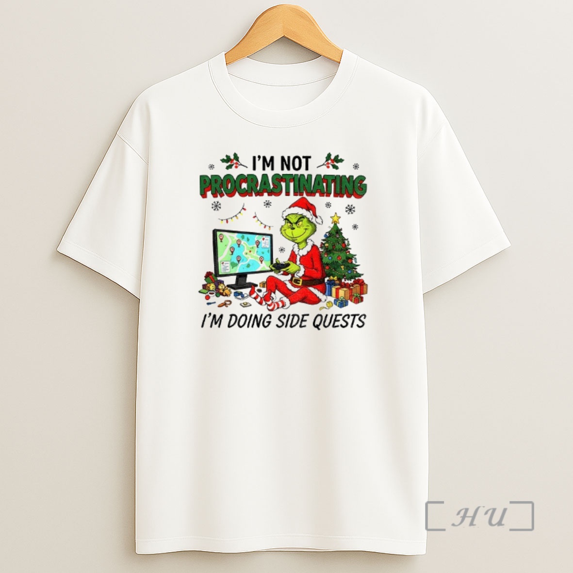 Officials Grinch Santa Hat Im Not Procrastinating Im Doing Side Quests Christmas Premium Shirt Sweatshirt Tee
