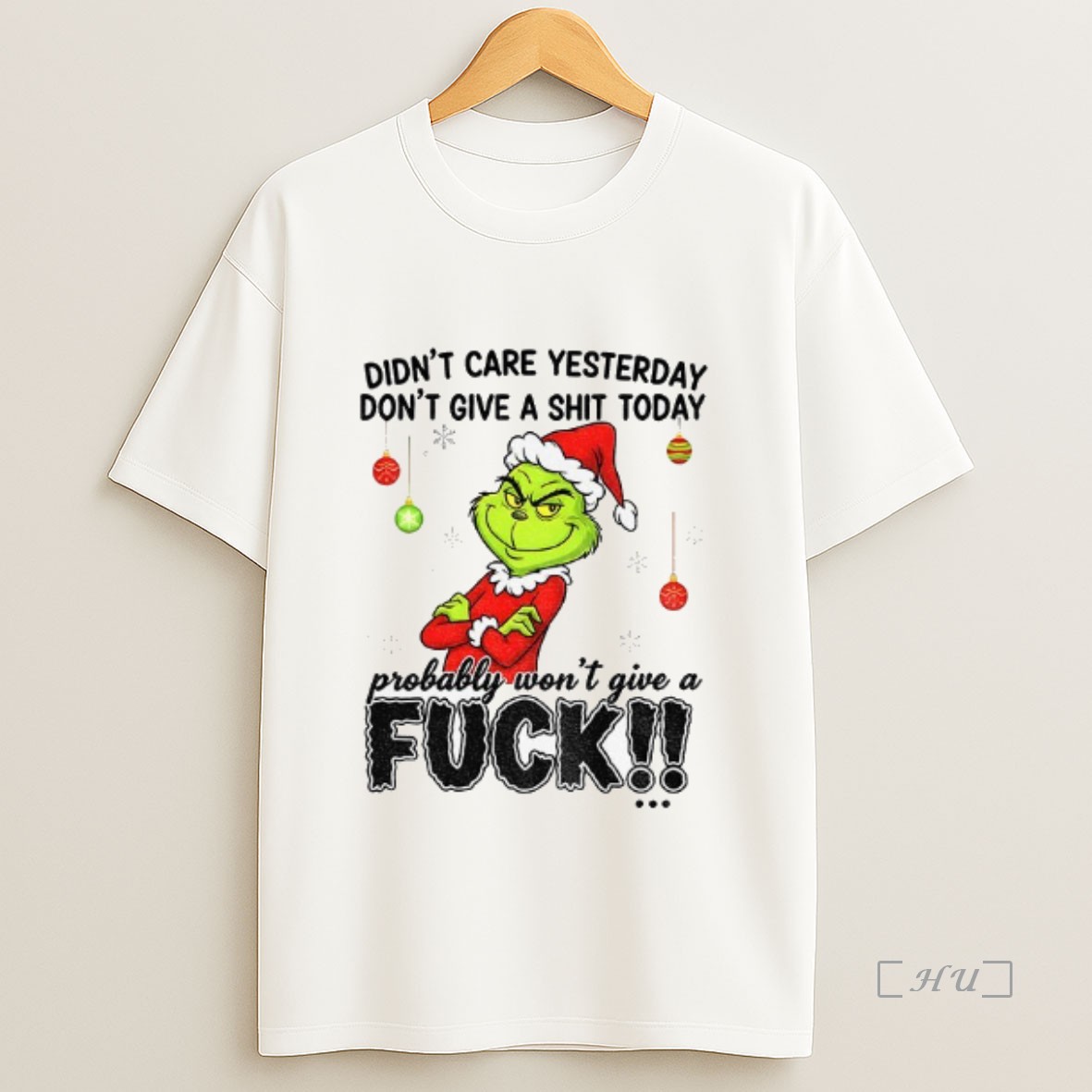 Officials Grinch Santa Hat Didnt Care Yesterday Dont Give A Shit Today Probably Wont Give A Fuck Tomorrow Christmas Premium Shirt Sweatshirt Tee