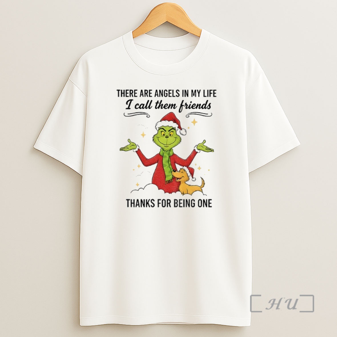 Officials Grinch Santa Hat There Are Angels In My Life I Call Them Friends Thanks For Being One Merry Christmas Premium Shirt Sweatshirt Tee