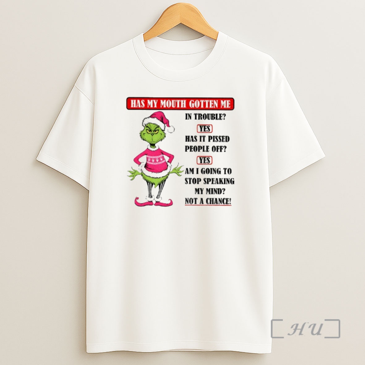 Officials Grinch Santa Pink Hat Has My Mouth Gotten Me In Trouble Yes Has It Pissed People Off Christmas Premium Shirt Sweatshirt Tee