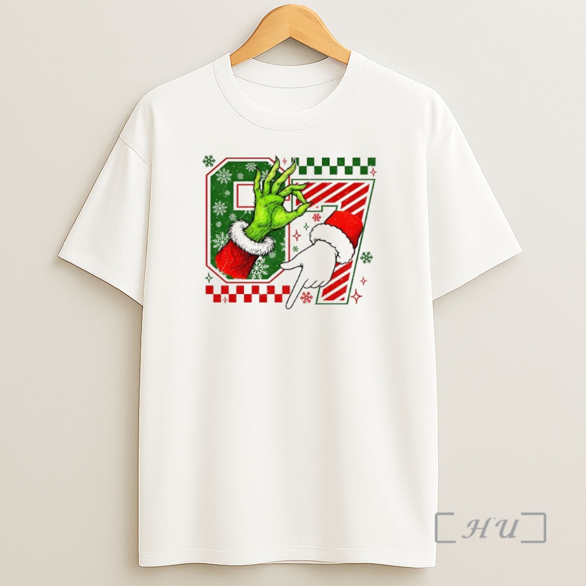 Officials Grinch And Santa Claus 6 7 Hands Merry Christmas Premium Shirt Sweatshirt Tee