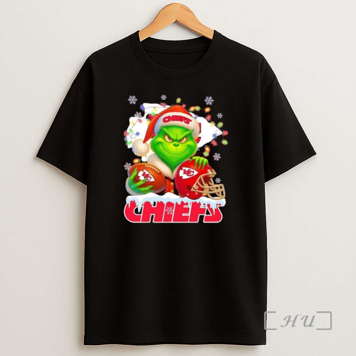 Officials Grinch In Santa Hat With Kansas City Chiefs Helmet Logo Premium Shirt Sweatshirt Tee