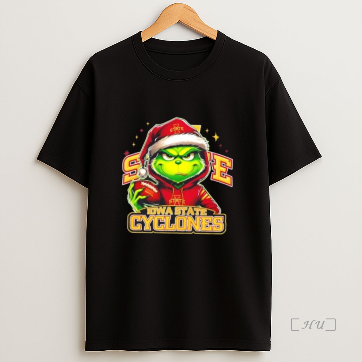 Officials Grinch Is Holding A Ball And Smiling At Iowa State Cyclones Fans Christmas Premium Shirt Sweatshirt Tee