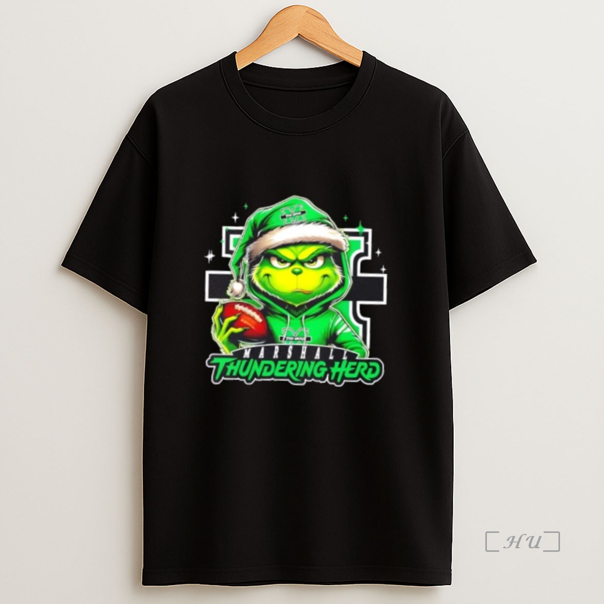 Officials Grinch Is Holding A Ball And Smiling At Marshall Thundering Herd Fans Christmas Premium Shirt Sweatshirt Tee