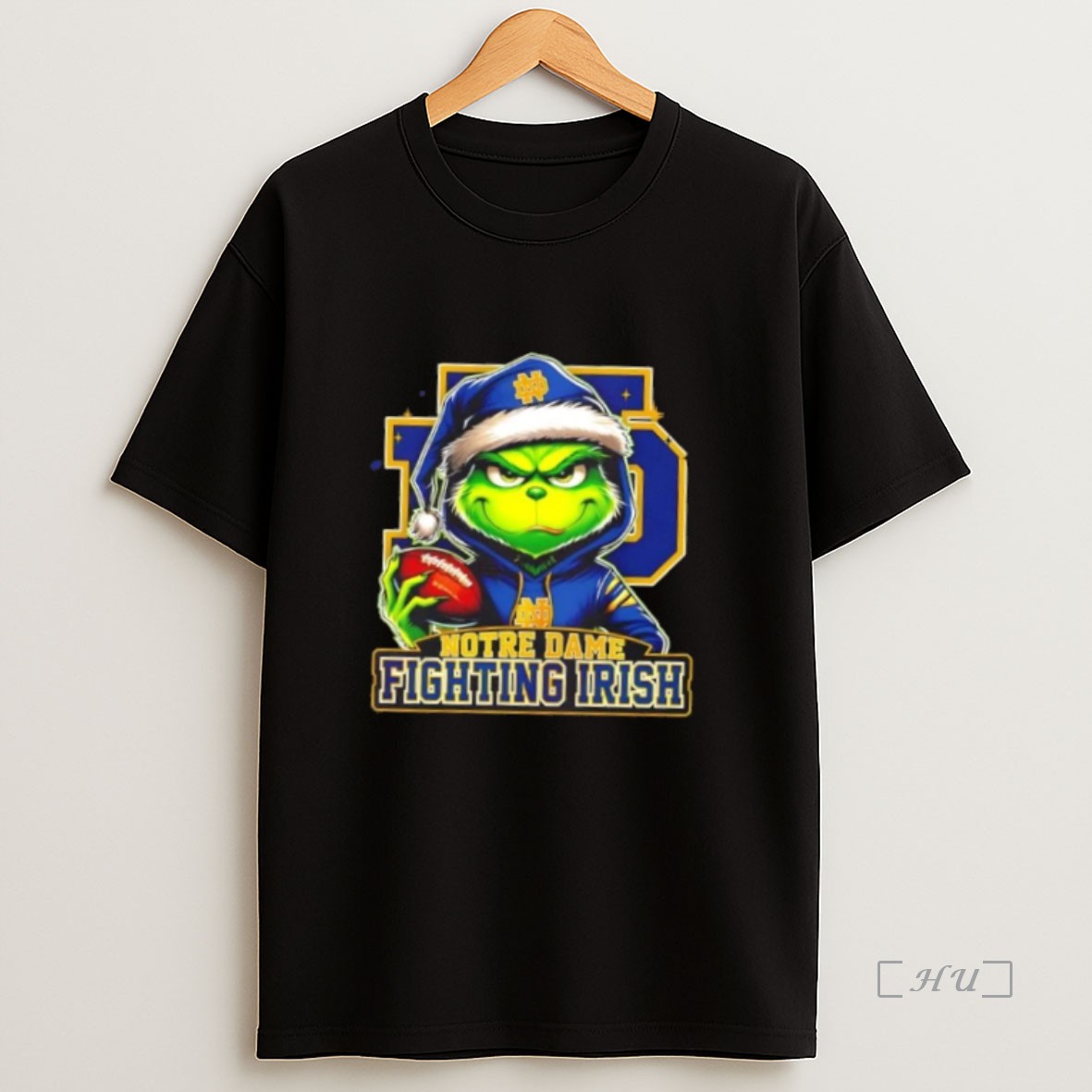 Officials Grinch Is Holding A Ball And Smiling At Notre Dame Fighting Irish Fans Christmas Premium Shirt Sweatshirt Tee