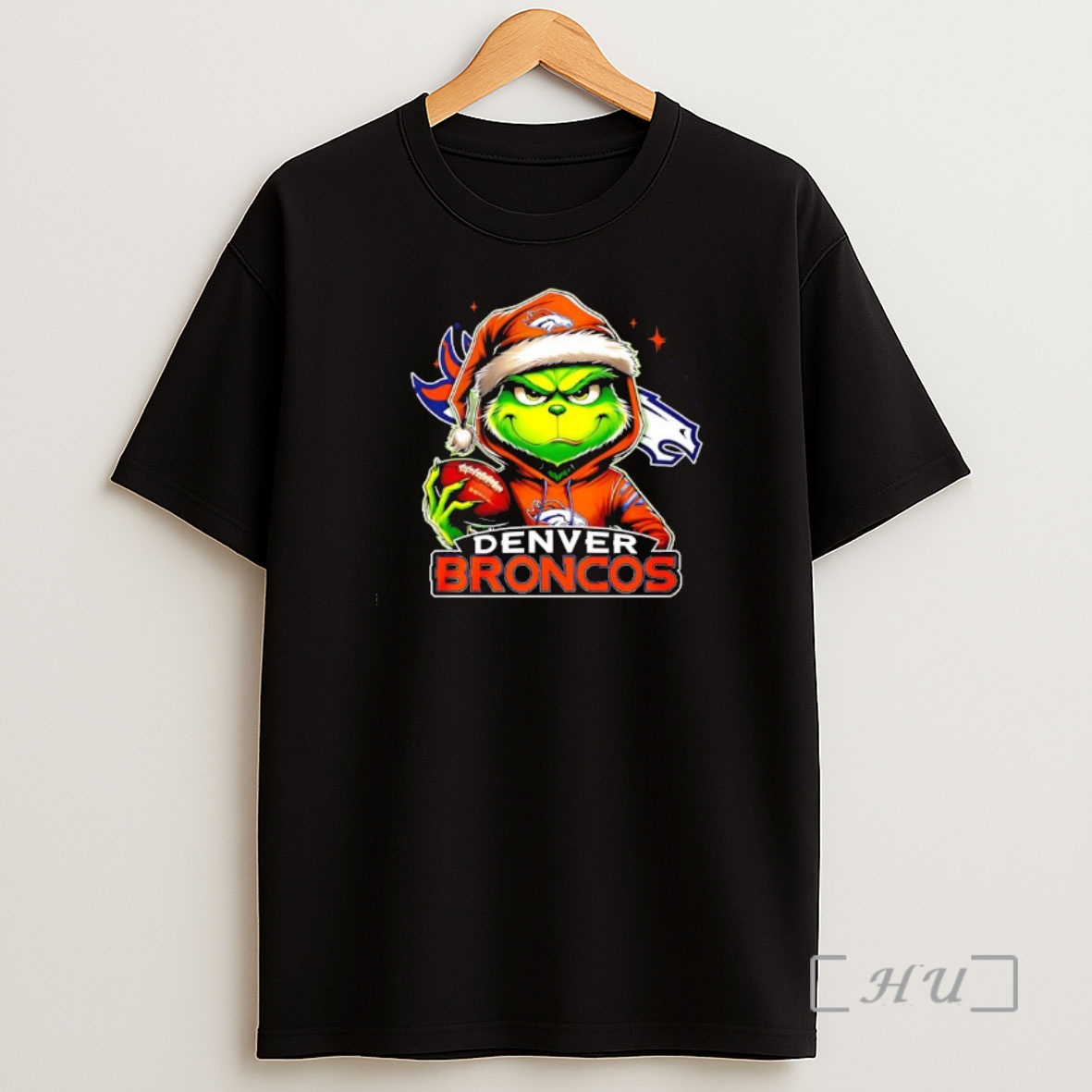 Officials Grinch Wearing Santa X Denver Broncos Hat Christmas Premium Shirt Sweatshirt Tee
