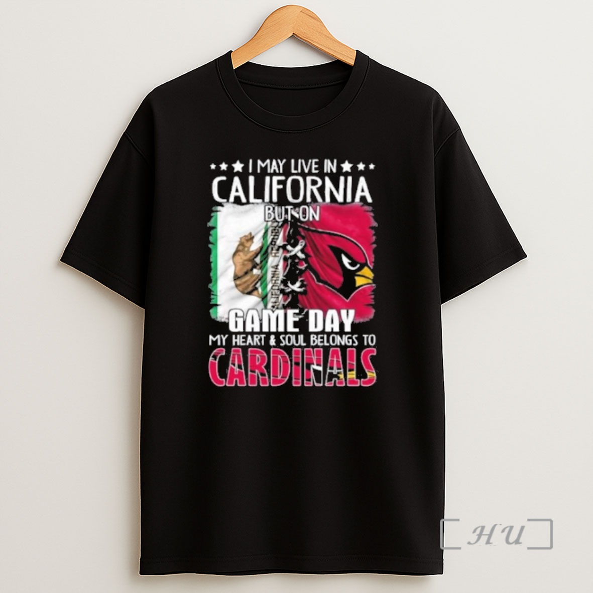 Officials I May Live In California But On Gameday My Heart And Soul Belongs To Arizona Cardinals Premium Shirt Sweatshirt Tee
