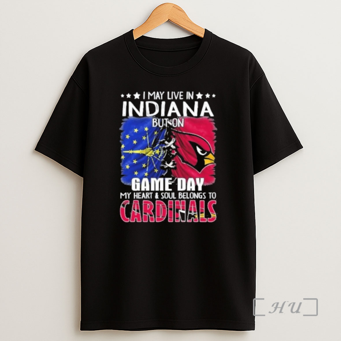 Officials I May Live In Indiana But On Gameday My Heart And Soul Belongs To Arizona Cardinals Premium Shirt Sweatshirt Tee