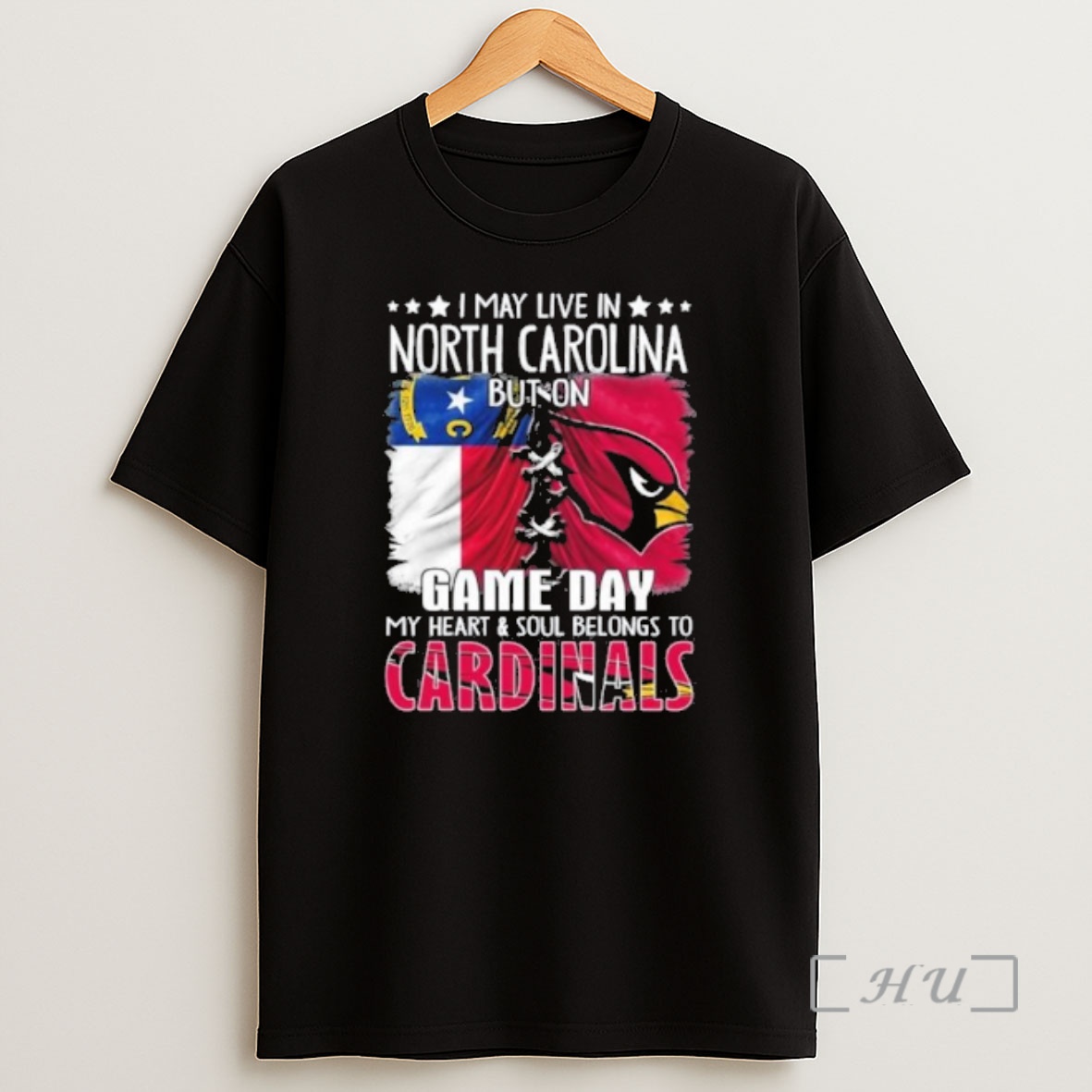 Officials I May Live In North Carolina But On Gameday My Heart And Soul Belongs To Arizona Cardinals Premium Shirt Sweatshirt Tee