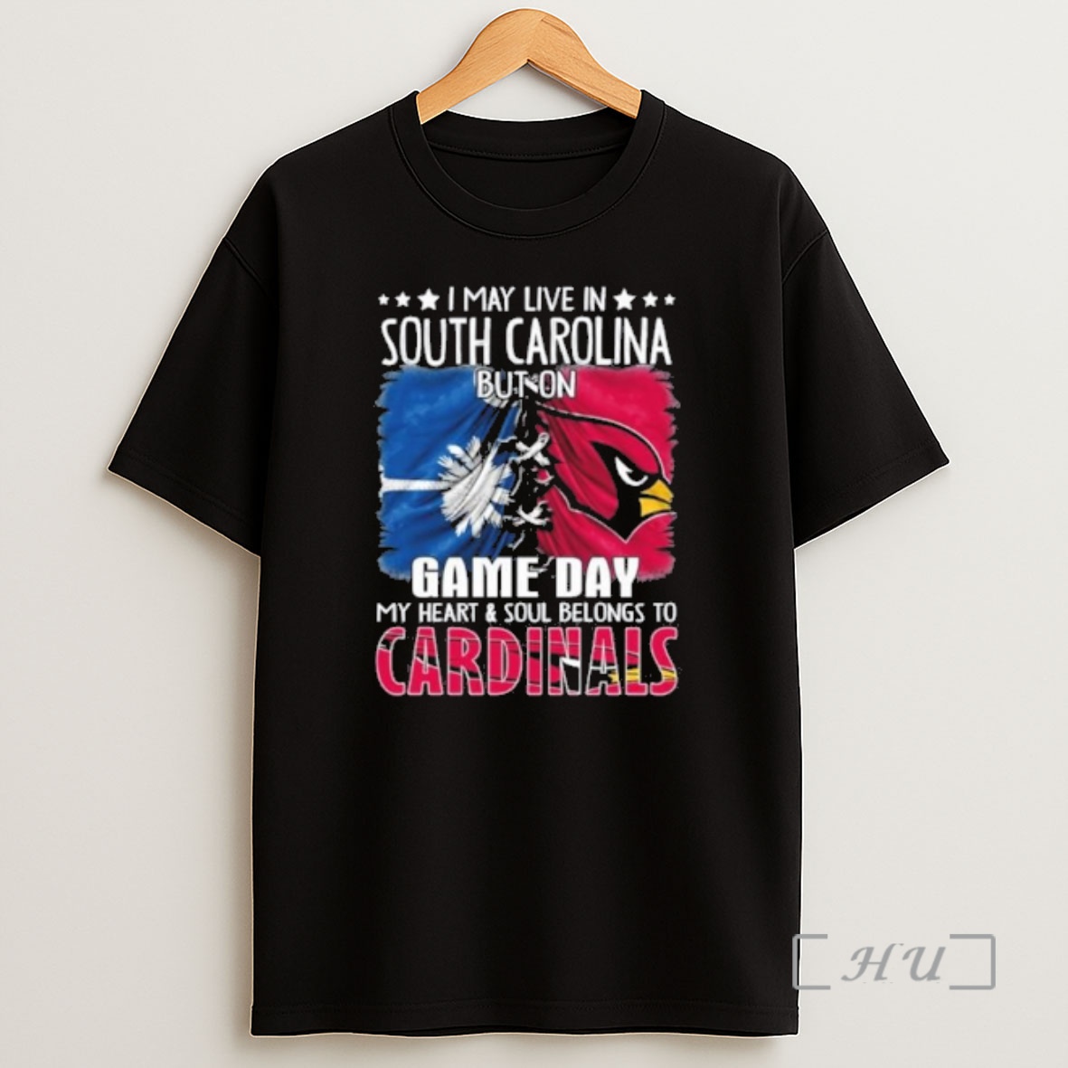 Officials I May Live In South Carolina But On Gameday My Heart And Soul Belongs To Arizona Cardinals Premium Shirt Sweatshirt Tee